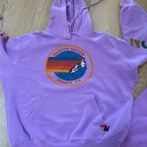 Aviator Nation Lavender Hoodie with Rainbow Logo